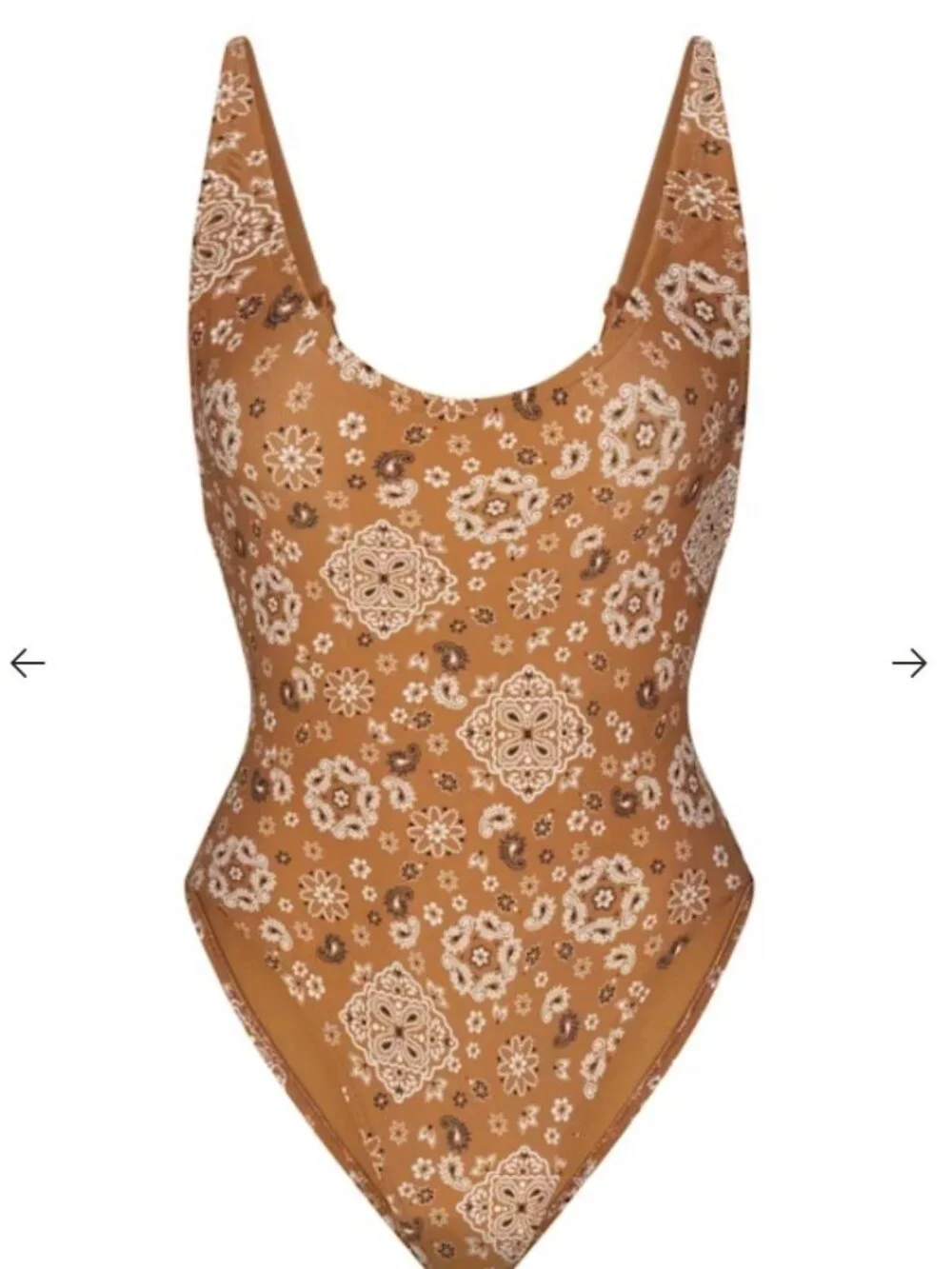 NEW SKIMS Signature Swim Scoop Neck One Piece Swimsuit Almond Bandana Small NWT